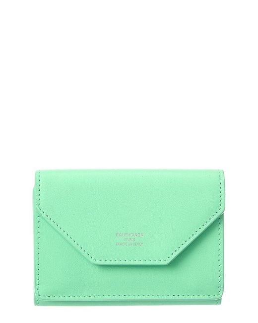 Balenciaga Green Logo Mini Leather Card Holder