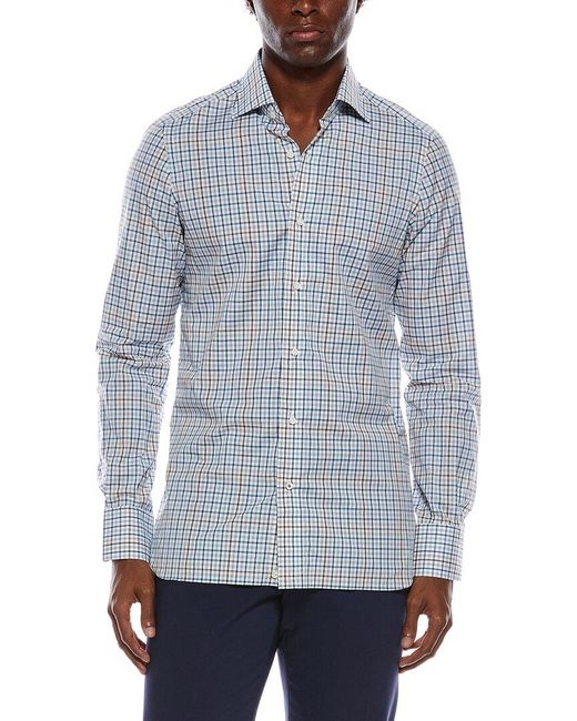 Isaia Blue Linen Dress Shirt for men