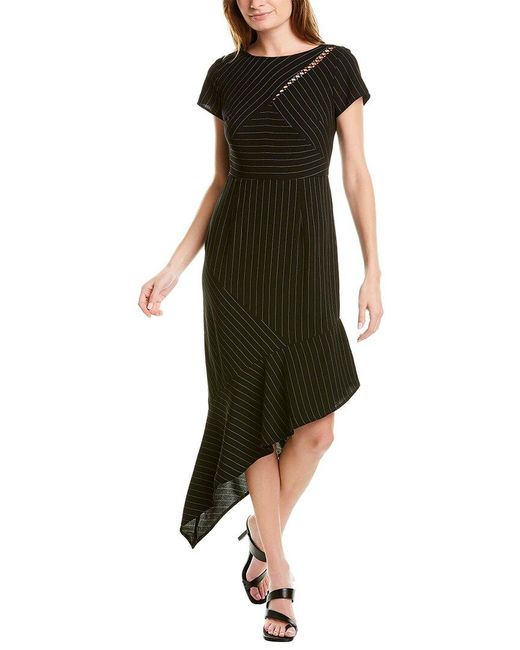 FOCUS BY SHANI Asymmetrical Pinstripe Midi Dress In Black Lyst