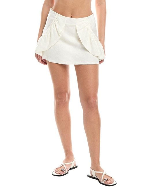 ViX White Solid Lorie Linen-Blend Mini Skirt