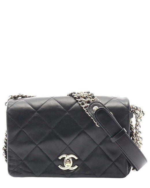 Chanel Gray Black Lambskin Matelasse Shoulder Bag (authentic Pre-loved)