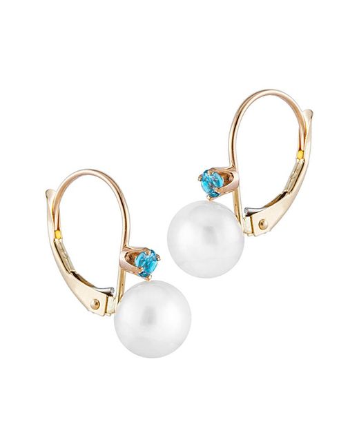 Splendid 14k 0.10 Ct. Tw. Swiss Blue Topaz & 7-7.5mm Pearl Earrings