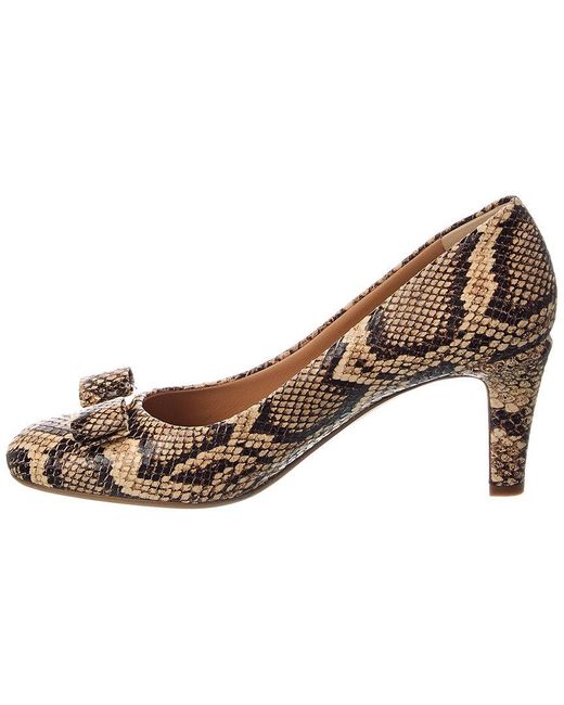 Ferragamo Brown Carla Snake-Embossed Leather Pump
