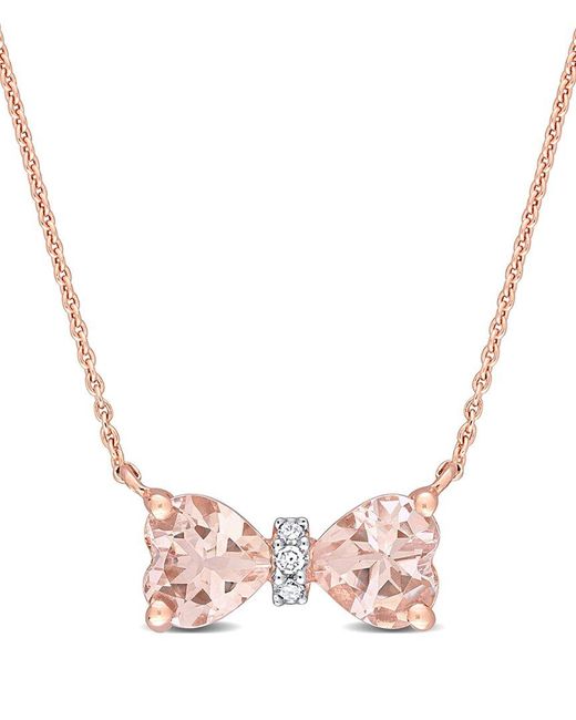 Rina Limor Pink 10k Rose Gold 1.01 Ct. Tw. Diamond & Morganite Bow Necklace
