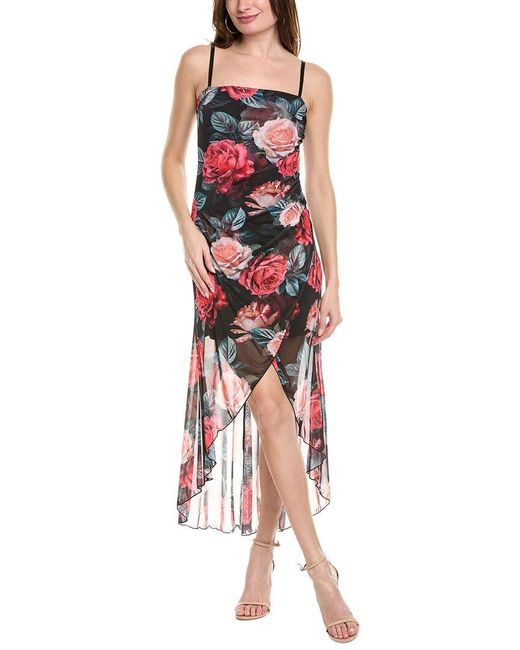 Bebe Red High-Low Hem Wrap Tube Maxi Dress