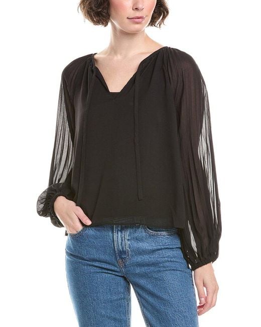 Bella Dahl Black Pleated Raglan Blouse