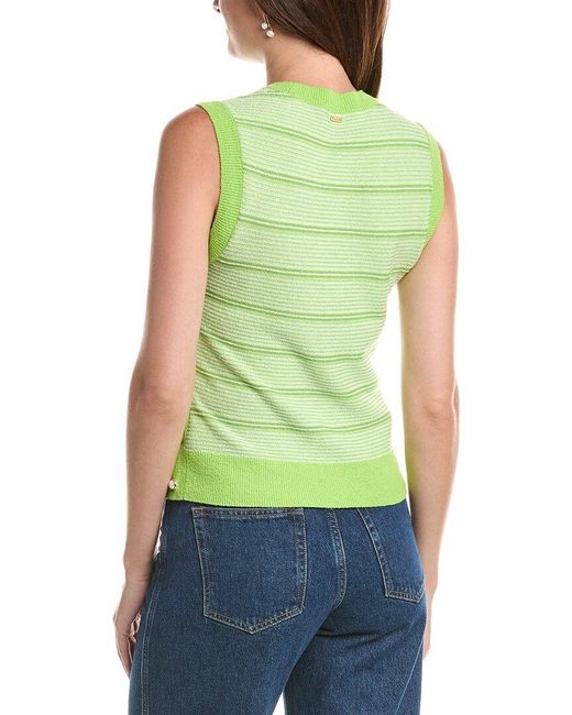 St. John Green Wool-Blend Side Placket Tank Top