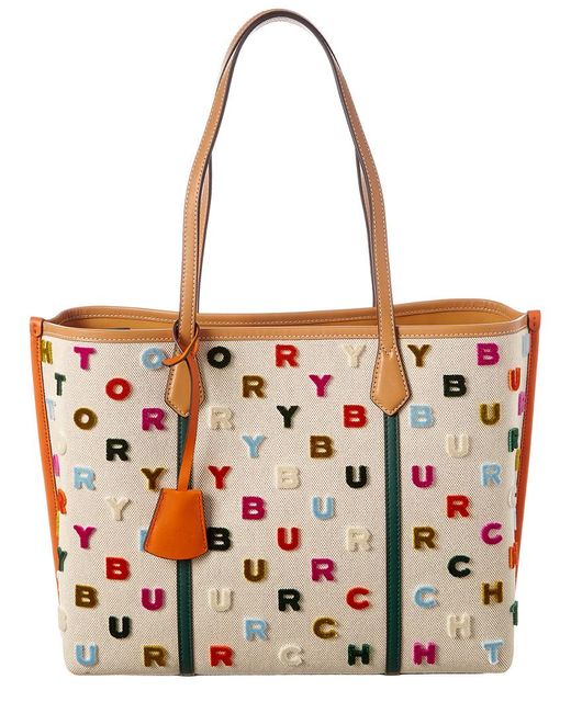 Tory Burch Multicolor Perry Fil Coupe Triple Compartment Canvas Tote