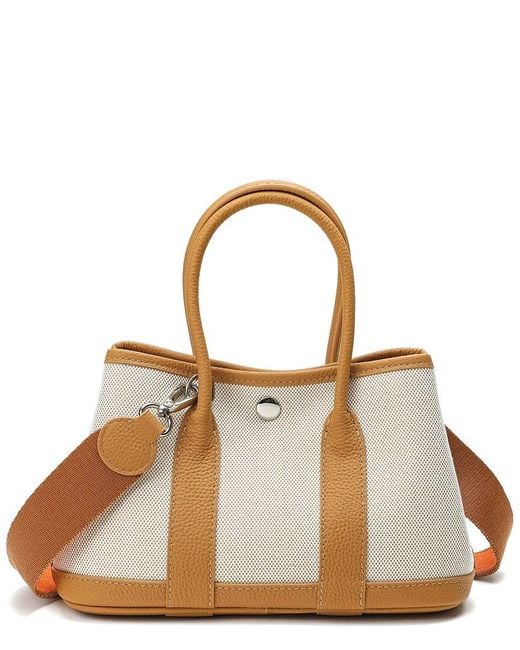 Tiffany & Fred Paris Brown Quilted Canvas & Leather Top-handle Satchel