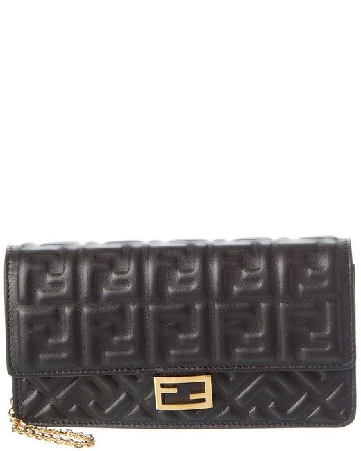 Fendi Gray Baguette Ff Leather Wallet On Chain
