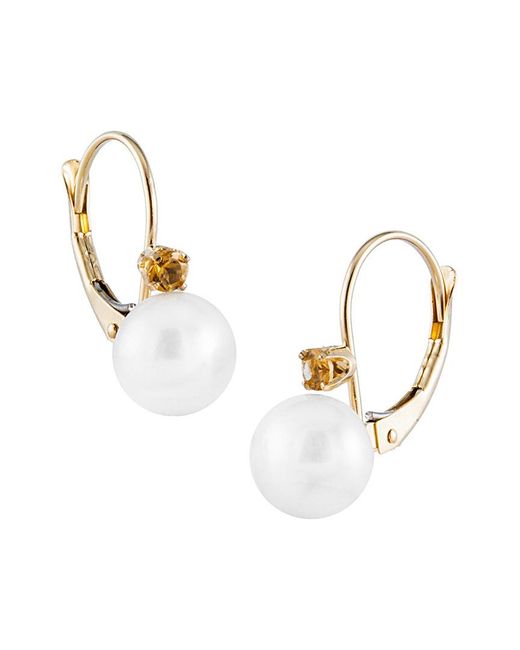 Splendid Metallic 14k 0.10 Ct. Tw. Citrine & 7-7.5mm Pearl Earrings