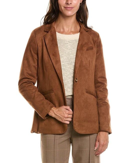 Tahari Brown Notch Collar Single-Button Blazer