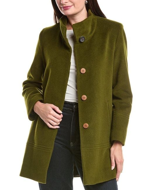 Fleurette Green Wool-Blend Notch Collar Coat