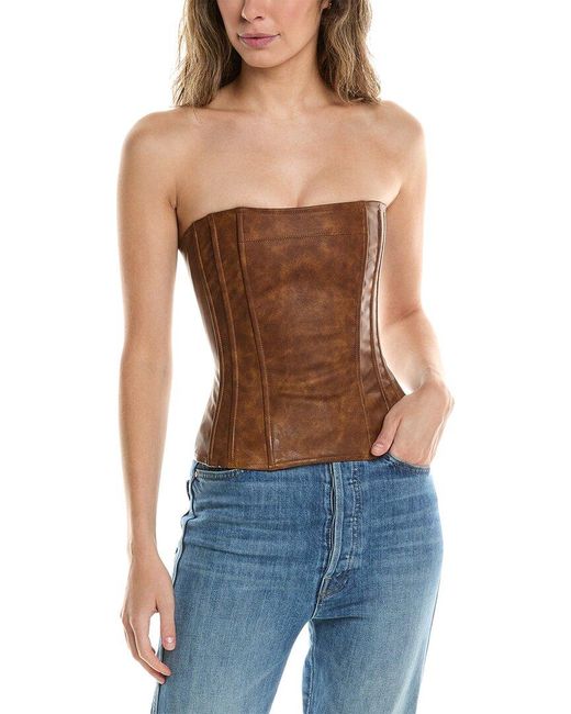 WeWoreWhat Blue Strapless Linen-blend Corset Top
