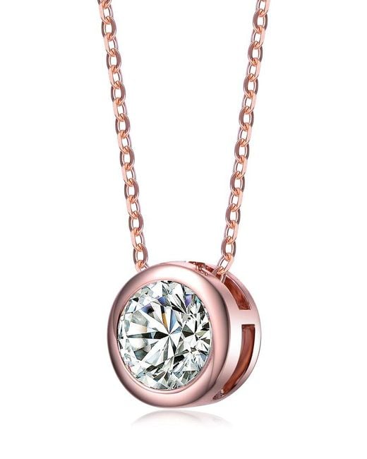 Rachel Glauber White 18k Rose Gold Plated Cz Solitaire Pendant Necklace