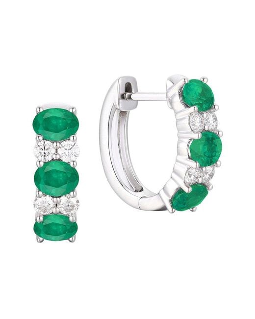 Gregg Ruth Green 14K 1.68 Ct. Tw. Diamond & Emerald Huggie Earring
