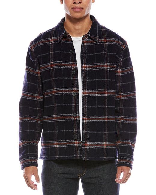 Vince Blue Plaid Wool-Blend Shirt Jacket for men