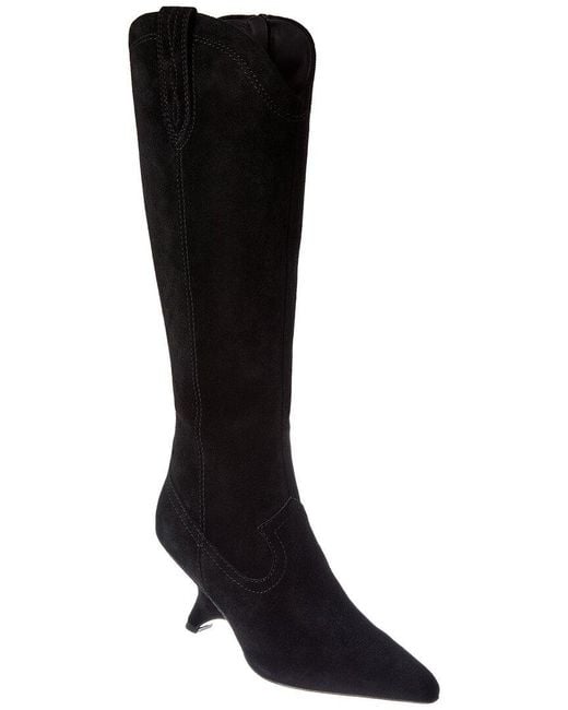 Jonathan Simkhai Black Shadow Suede Western Knee-High Boot