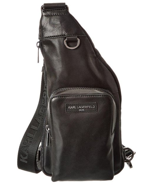 Karl Lagerfeld Black Double Zipper Leather Crossbody for men