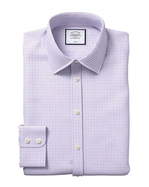 Charles Tyrwhitt Purple Non-iron Twill Check Slim Fit Shirt for men