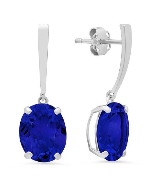 MaxColor 14k 5.40 Ct. Tw. Lab-grown Blue Sapphire Drop Earrings