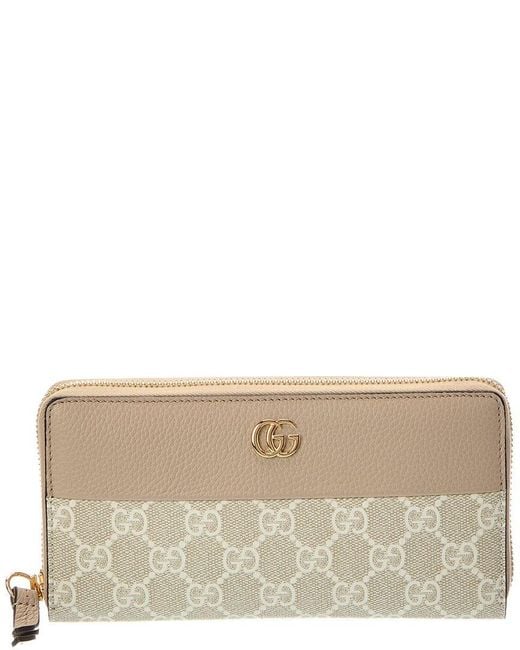 Gucci Natural Gg Marmont Gg Supreme Canvas & Leather Zip Around Wallet
