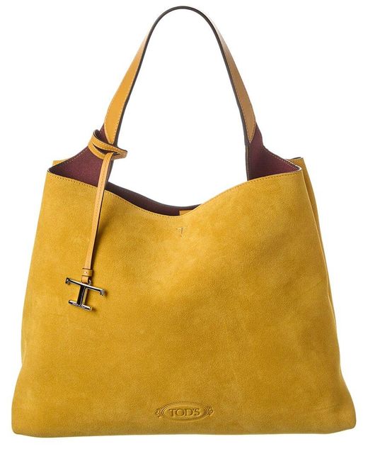 Tod's Yellow T Logo Suede Tote