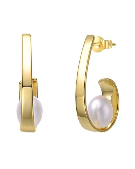 Genevive Jewelry Metallic 14k Over Silver 7.5mm Pearl Hoops