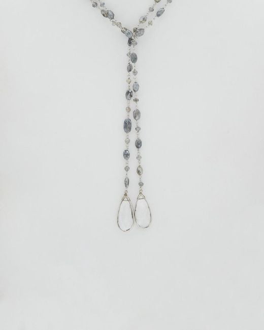 Rachel Reinhardt Jewelry Blue Silver Labradorite & Clear Quartz 42in Lariat Necklace