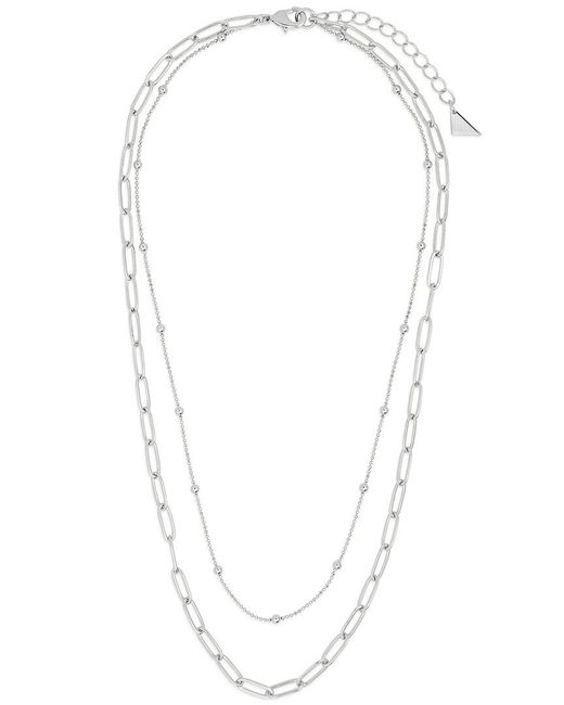 Sterling Forever White Leah Paperclip Layered Chain Necklace