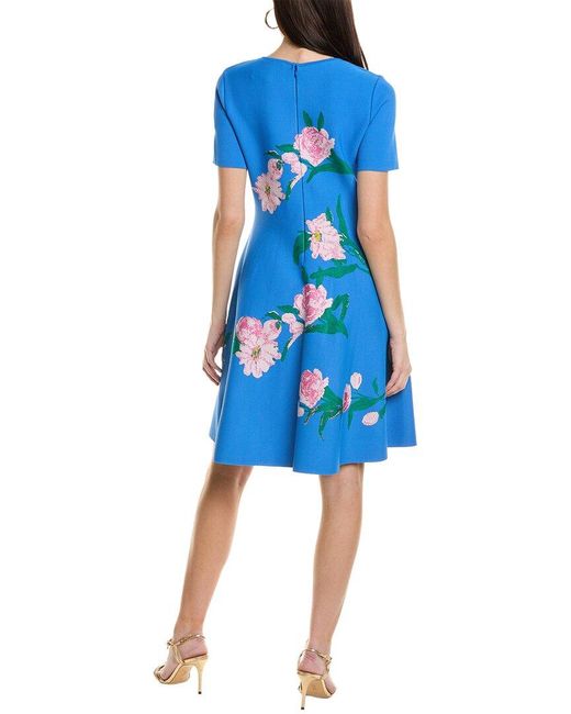 Carolina Herrera Blue Crewneck Fit & Flare Mini Dress