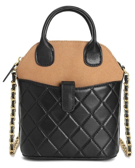 Tiffany & Fred Paris Black Mini Quilted Suede & Leather Tote