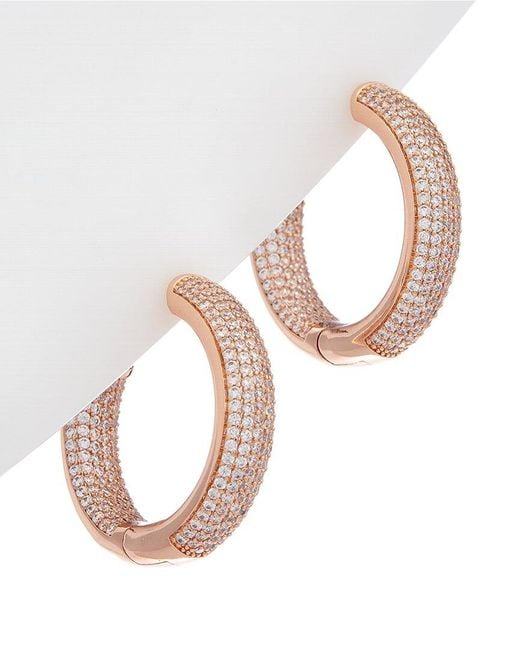 Rachel Glauber Pink Pave Cz Plated Hoop Earrings