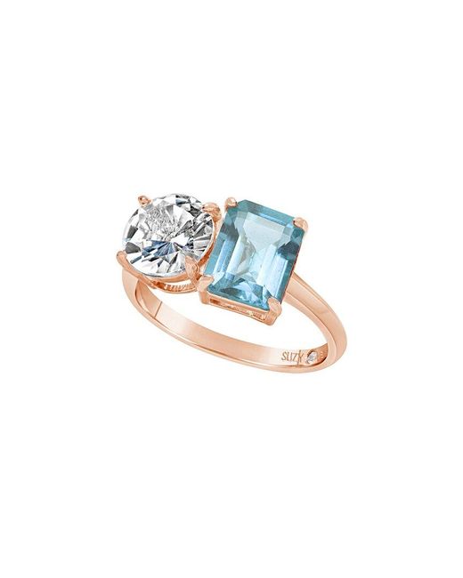 Suzy Levian Blue Rose Gold Over Silver 5.00 Ct. Tw. Gemstone Toi Et Moi Ring