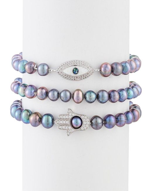 Eye Candy LA Blue The Luxe Collection Pearl Cz Peacock Stretch Bracelets