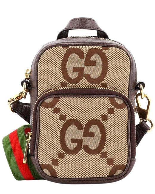 Gucci Brown Front Pocket Web Crossbody Bag Jumbo GG Canva Mini (authentic Pre-loved)