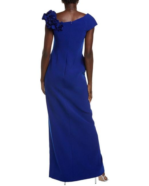 Teri Jon Blue Off-the-shoulder Gown
