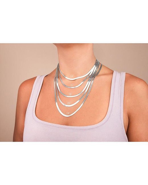 Sterling Forever White Herringbone Chain Necklace