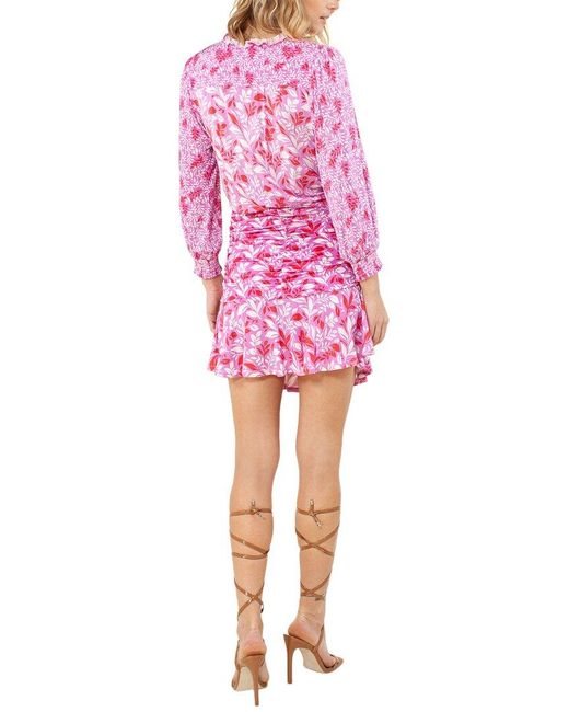 Hale Bob Pink Printed Shirred Dress