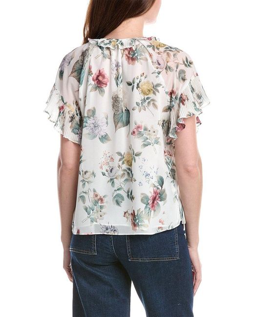 Philosophy Gray Tie Neck Printed Blouse
