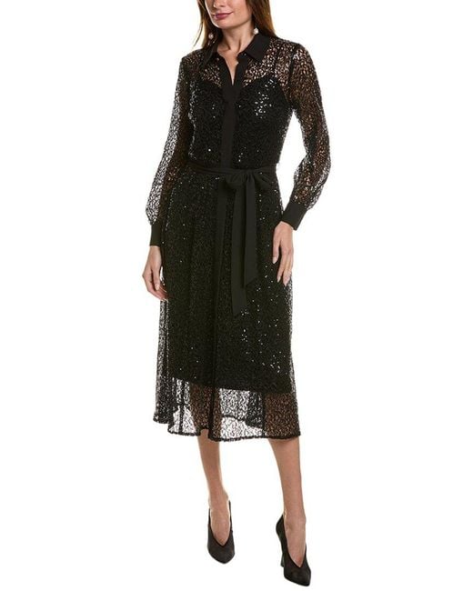 Anne Klein Black Sequin Lace Shirtdress