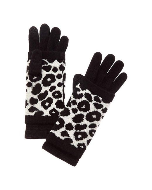 Hannah Rose Black Leopard Double-faced Jacquard 3-in-1 Cashmere Tech Gloves