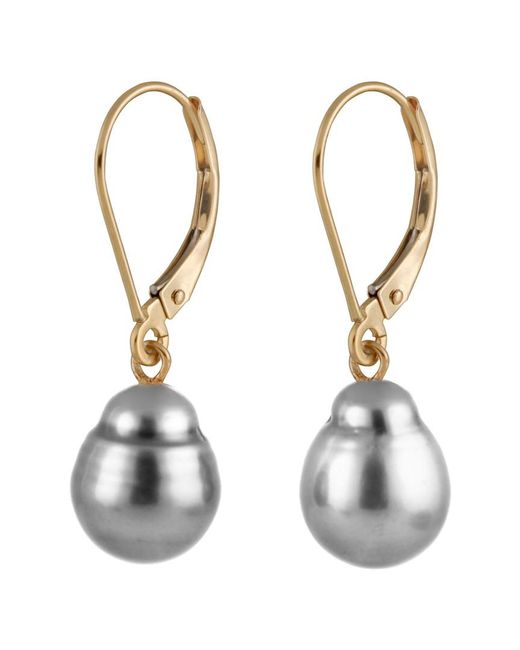 Splendid Metallic 14k 9-10mm Tahitian Pearl Earrings