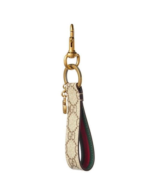 Gucci White Gg Supreme Canvas & Leather Keychain for men