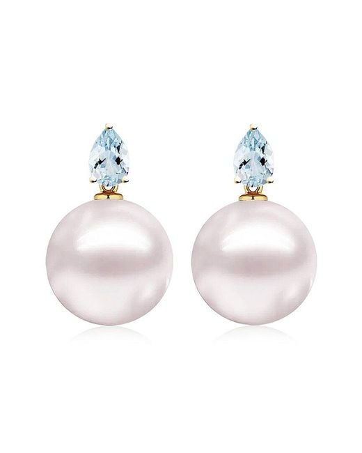 Kai Fine Jewelry White 14K 0.80 Ct. Tw. Aquamarine & 12-13Mm Pearl Drop Earrings
