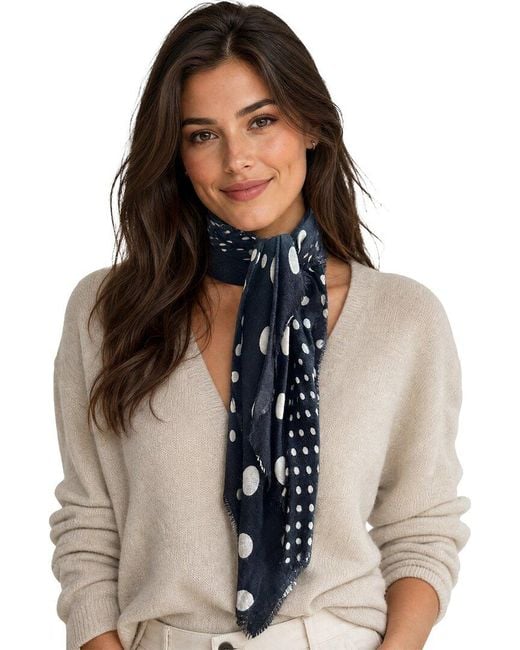 Blue Pacific Black Polka Dots Cashmere-Blend Neckerchief