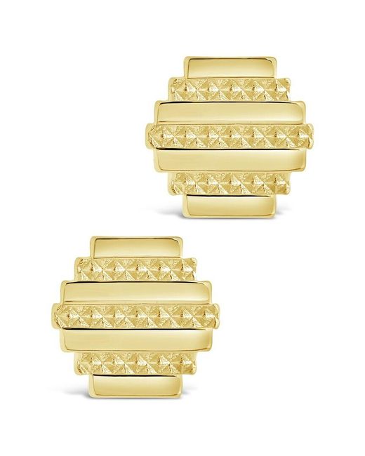 Sterling Forever Metallic 14k Plated Textured Hex Studs