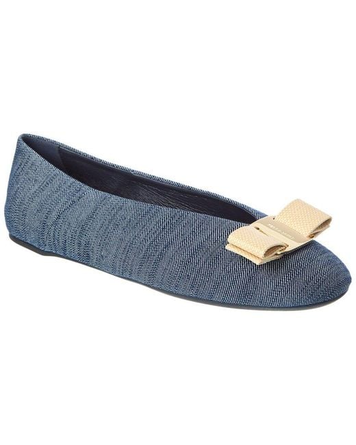 Ferragamo Blue Vanna Denim Flat
