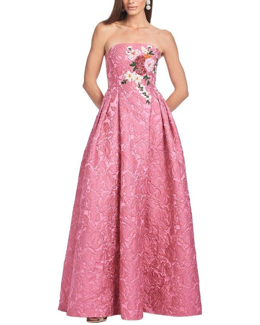 Sachin & Babi Pink Belle Embroidered Floral Jacquard Gown