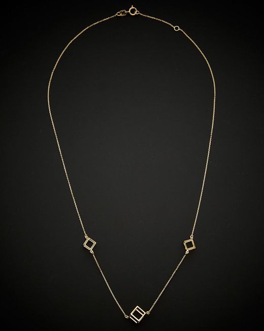 Italian Gold Black 14K 3D Cube Station Adjustable Necklace